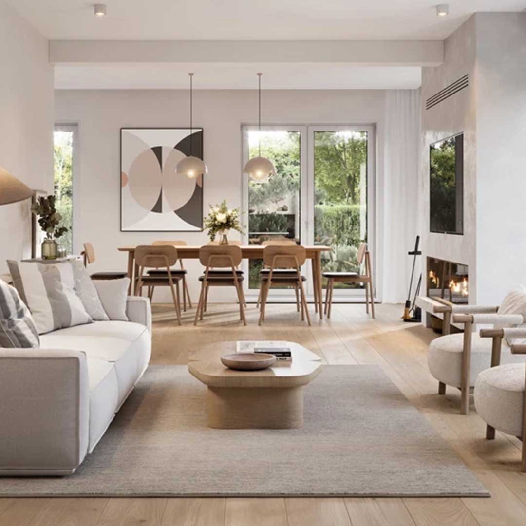 Sala de estar con sofá moderno y mesa de centro minimalista